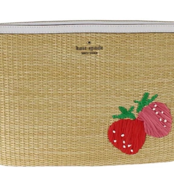 Kate Spade Strawberry Straw Zip Top Clutch Pouch - Picture 4 of 6